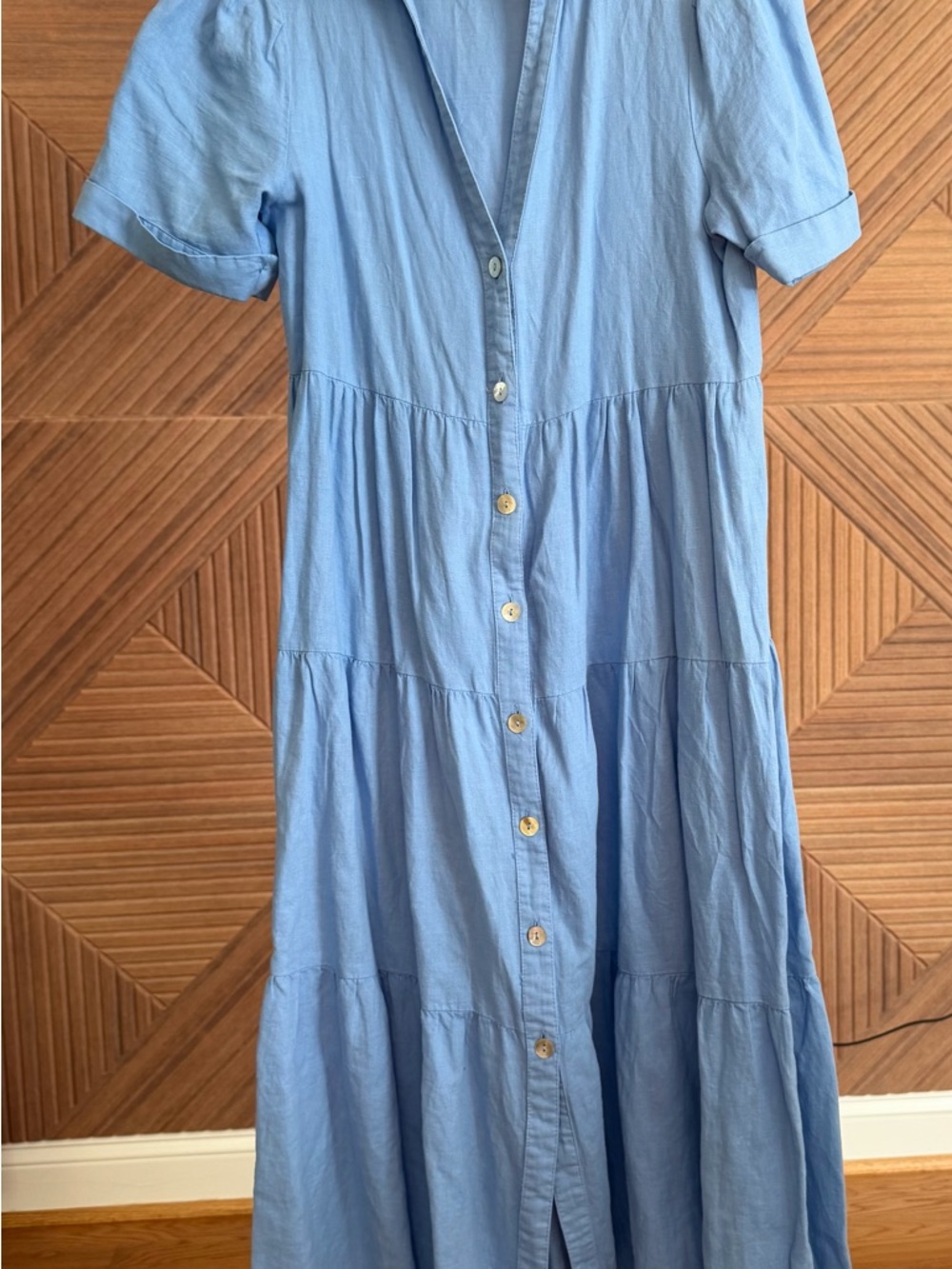 Zara Sky Blue Button-Front Tiered Dress